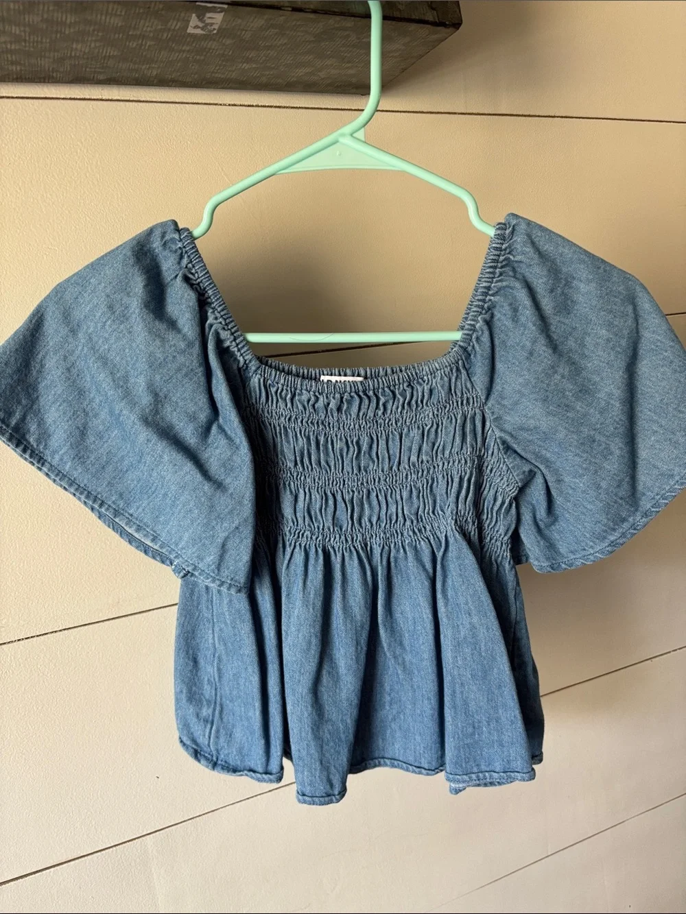 Old Navy Denim Blue Smocked Square Neck Puff Sleeve Top
